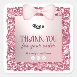 Glitzer Frame Pink Bow Vielen Dank Logoaufkleber Quadratischer Aufkleber