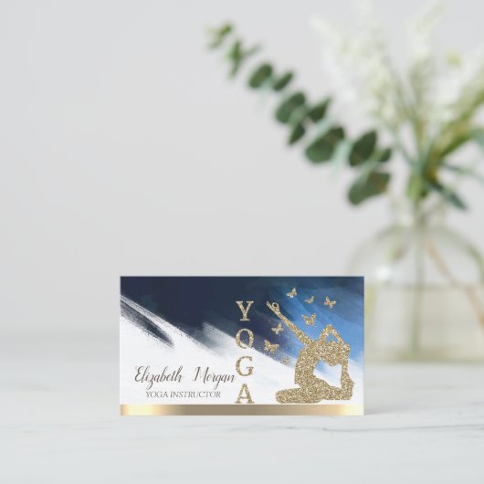 Glitzer Frauen Silhouette, Yoga Brush Stroke Visitenkarte (Stehend Vorderseite)