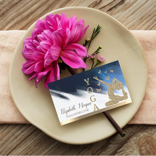 Glitzer Frauen Silhouette, Yoga Brush Stroke Visitenkarte