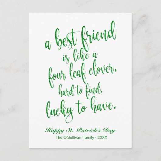 Glitzer Friendship Irish Proverb St. Patrick's Day Postkarte (Vorderseite)