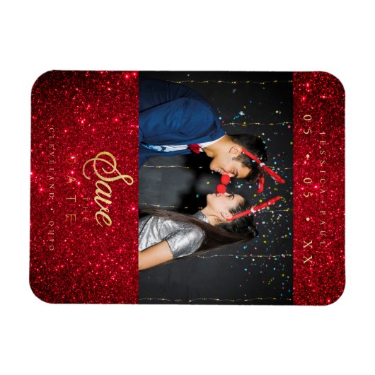 Glitzer Fun Foto Weihnachten Paar Whimsical Schrif Magnet (Horizontal)
