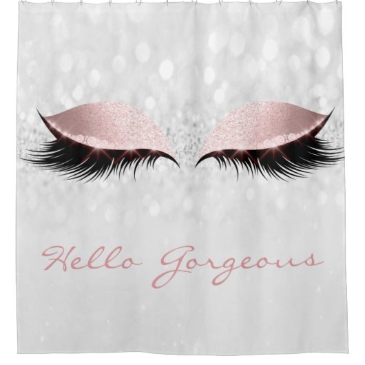 Glitzer Funkelnd Hello Gorgeous Graurosa Girly Eye Duschvorhang (Vorderseite)