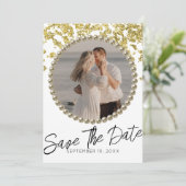 Glitzer Funkelnd Hochzeit Foto Save the Date Einladung (Stehend Vorderseite)
