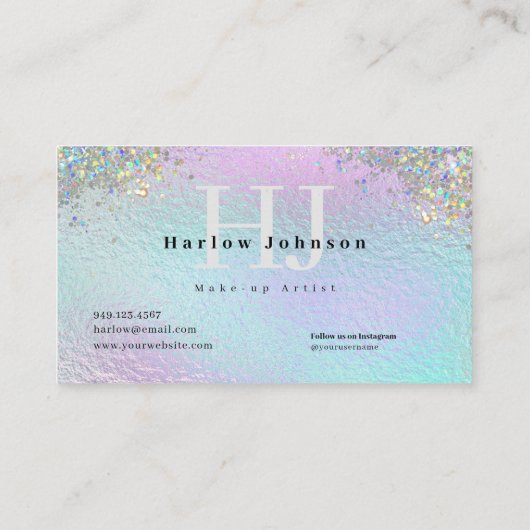 Glitzer Funkelnd Iridescent Foil Signature Monogra Visitenkarte (Rückseite)