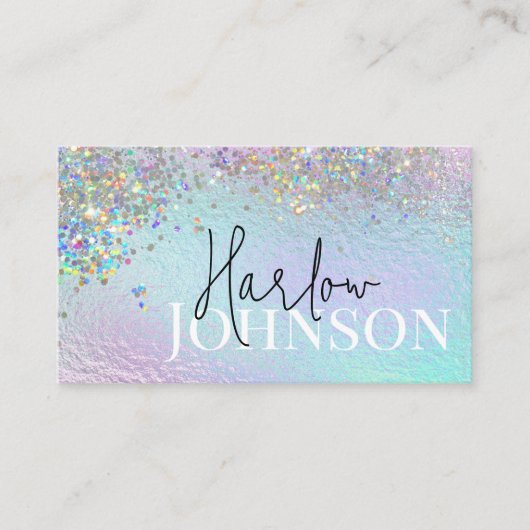 Glitzer Funkelnd Iridescent Foil Signature Monogra Visitenkarte (Vorderseite)