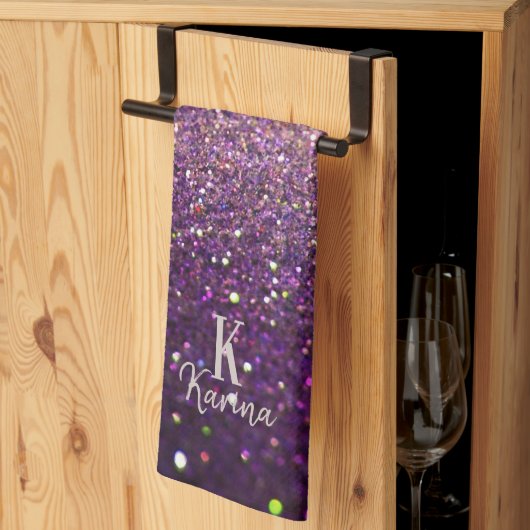 Glitzer funkelnd lila Silbername mit Monogramm Geschirrtuch (Drittel gefaltet)