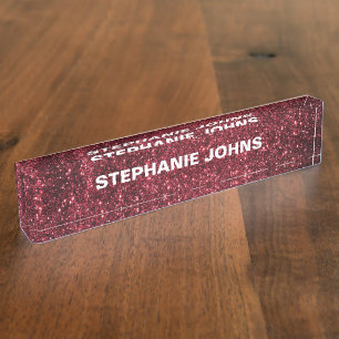 Glitzer Funkelnd Moderne farbige Burgund Rot Cool Namensplakette