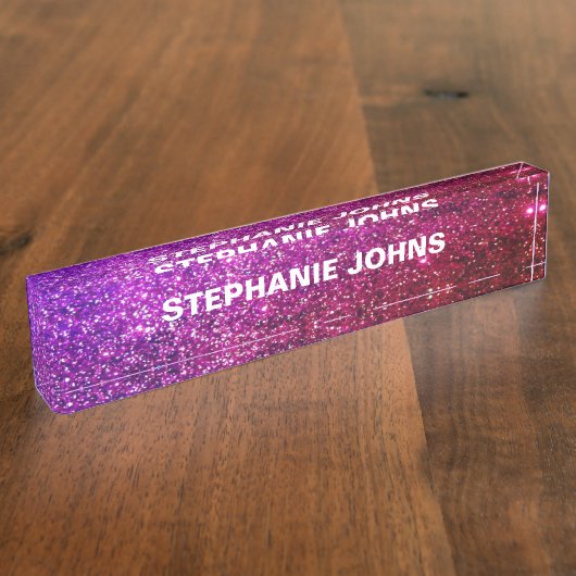 Glitzer Funkelnd Moderne, farbige Lila Ombre Girly Namensplakette (Seite)