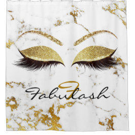 Glitzer Funkelnd Monogramm Name Gold Weißer Marmor Duschvorhang