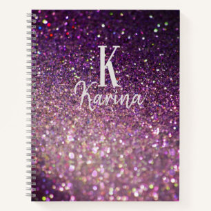 Glitzer funkelnde Monogramm-Schriftzug lila Rezept Notizblock