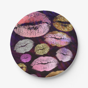 Glitzer Funkelnder Kuss Lippen Schönheit Make-up P Pappteller
