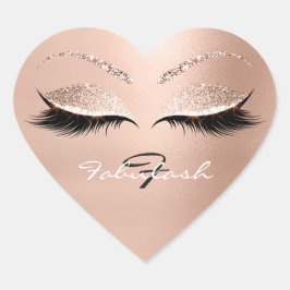 Glitzer für den weißen Monogramm Pink Gold Lashes  Herz-Aufkleber