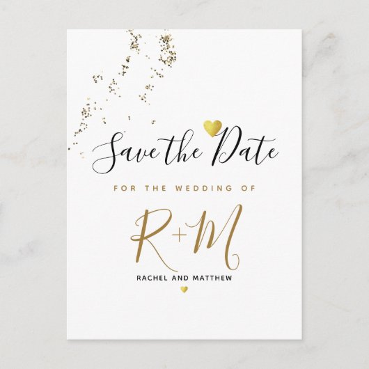 Glitzer für Hochzeiten + Initialen Save the Date a Ankündigungspostkarte (Vorderseite)