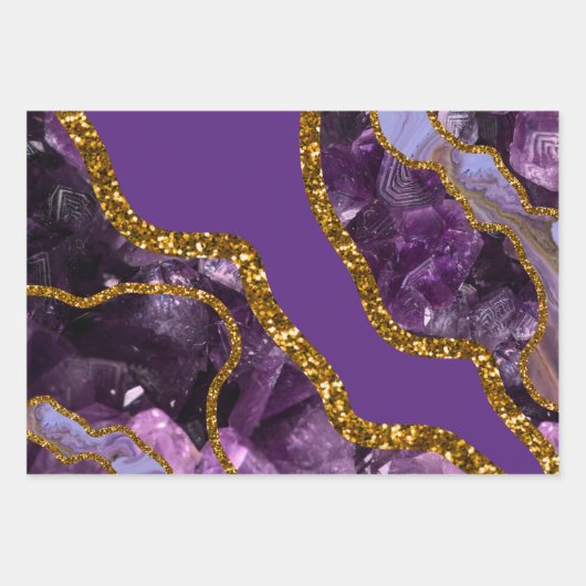 Glitzer für lila und Gold-Agate-Geode Geschenkpapier Set (Vorderseite 3)