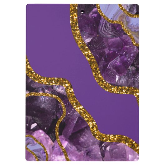 Glitzer für lila und Gold-Agate-Geode Klemmbrett (Rückseite)