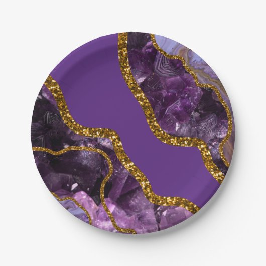 Glitzer für lila und Gold-Agate-Geode Pappteller (Vorderseite)