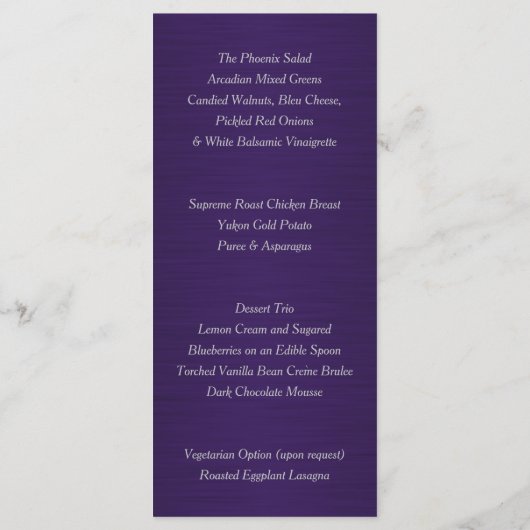 Glitzer für lila und Silberne Imitate Menükarte (Rückseite)