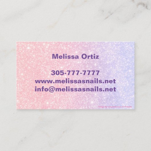 Glitzer für niedlich rosa Personalisierte Bezeichn Visitenkarte (Rückseite)