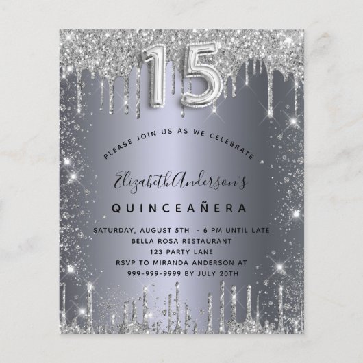 Glitzer für Silbermetall in Quinceanera Flyer (Vorne)