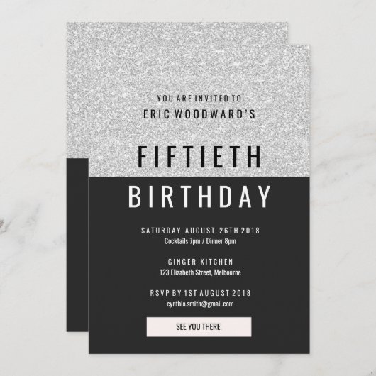 Glitzer Geburtstagsparty Einladung (Vorne/Hinten)