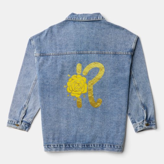Glitzer Gelbe Flora Monogramm R Frauen Jeansjacke (Rückseite)