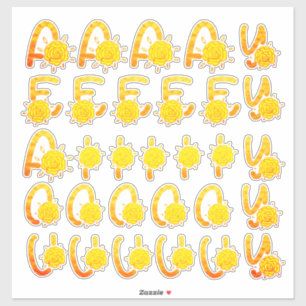 Glitzer Gelborange Floral Monogram Vowels Aufkleber