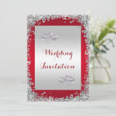 Glitzer Gerahmt & Diamond Hochzeit Einladung (Stehend Vorderseite)