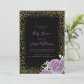 Glitzer Gerahmt Lilac Rose Baby Dusche Party Einladung (Stehend Vorderseite)