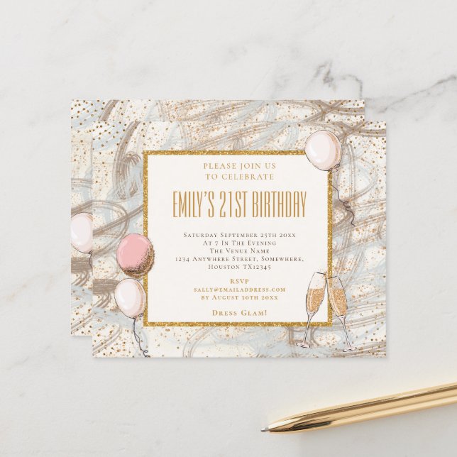 Glitzer Girl 21. Party Geburtstagsfeier Einladung (Vorderseite/Rückseite Beispiel)