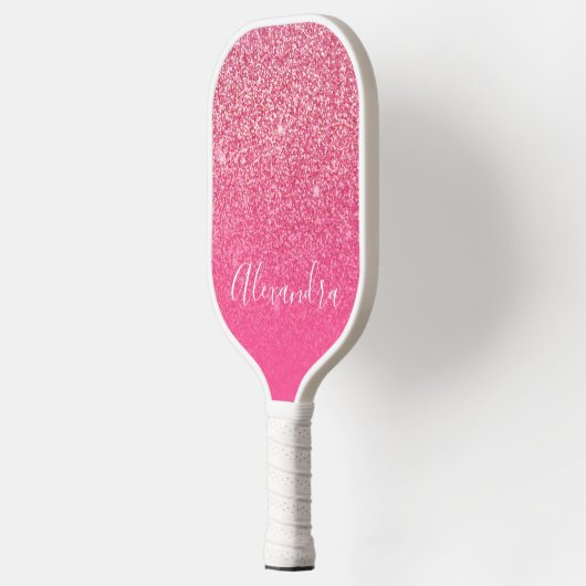 Glitzer Girl Funkelnd Rose Rosa Skriptname Benutze Pickleball Schläger (Links)