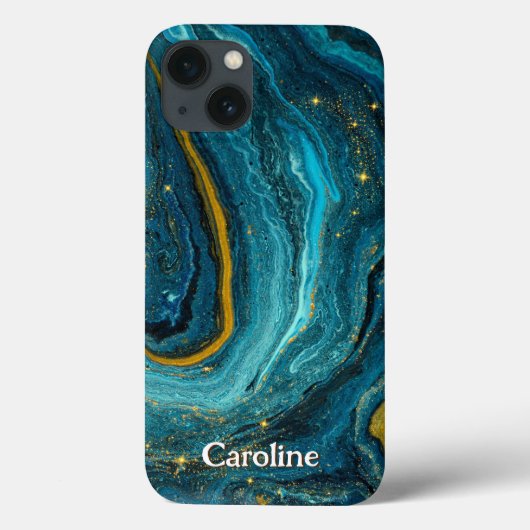 Glitzer Girl Marble Art Blue Gold Monogram Case-Mate iPhone Hülle (Rückseite)