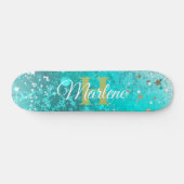 Glitzer Girly Aquamarin Mermaid Monogram Name Fant Skateboard (Horizontal)