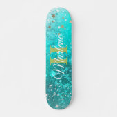 Glitzer Girly Aquamarin Mermaid Monogram Name Fant Skateboard (Vorne)