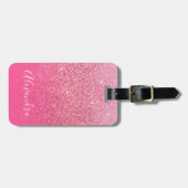 Glitzer Girly Funkelnd Rose Rosa Skriptname Gepäckanhänger (Vorderseite horizontal)