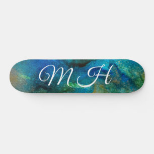 Glitzer Girly Green Mermaid Monogram Fantasy Skate Skateboard