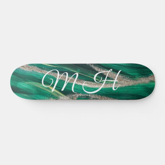 Glitzer Girly Green Mermaid Monogram Fantasy Skateboard (Horizontal)