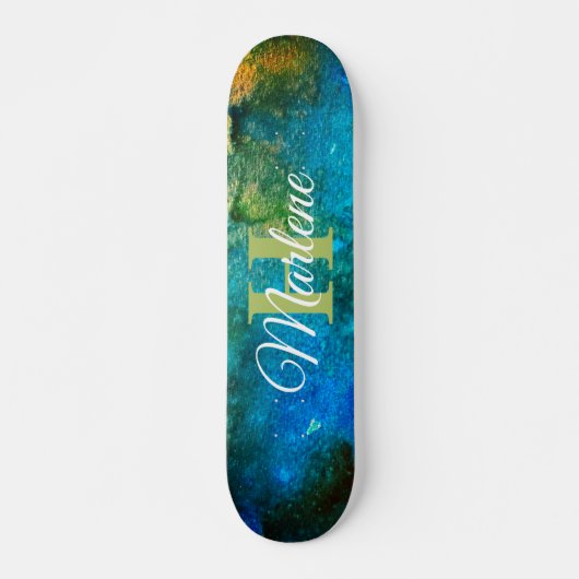 Glitzer Girly Green Mermaid Monogram Name Fantasy Skateboard (Vorne)