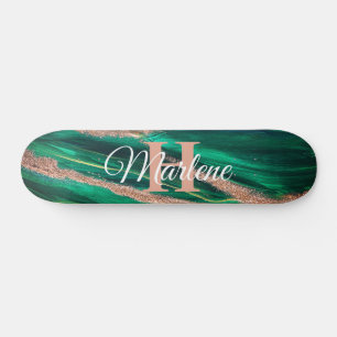 Glitzer Girly Green Mermaid Monogram Name Fantasy Skateboard