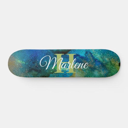 Glitzer Girly Green Mermaid Monogram Name Fantasy Skateboard (Horizontal)