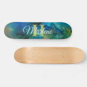 Glitzer Girly Green Mermaid Monogram Name Fantasy Skateboard (Horizontal)