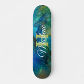 Glitzer Girly Green Mermaid Monogram Name Fantasy Skateboard (Vorne)