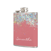 Glitzer Girly Individuelle Name Monogram Flachmann (Links)
