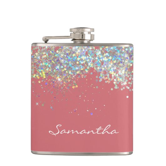 Glitzer Girly Individuelle Name Monogram Flachmann (Vorderseite)