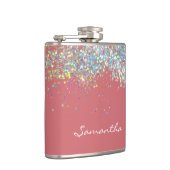 Glitzer Girly Individuelle Name Monogram Flachmann (Rechts)