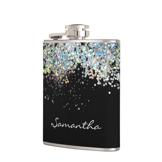 Glitzer Girly Individuelle Name Monogram Flachmann (Links)