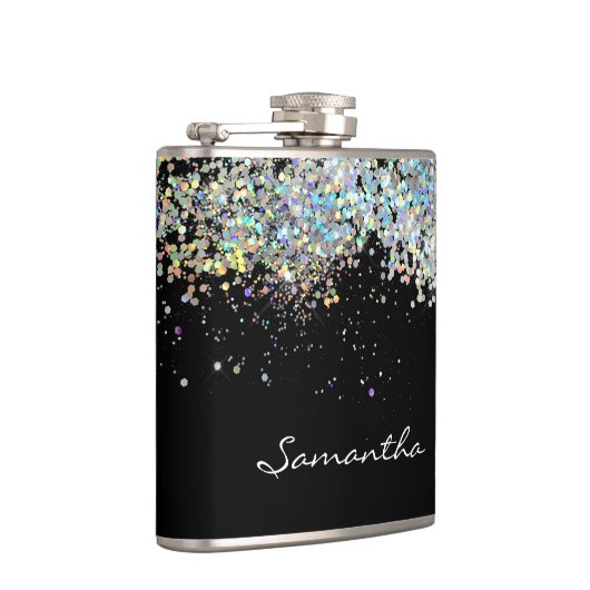 Glitzer Girly Individuelle Name Monogram Flachmann (Rechts)