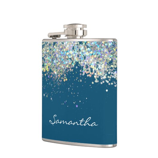 Glitzer Girly Individuelle Name Monogram Flachmann (Links)