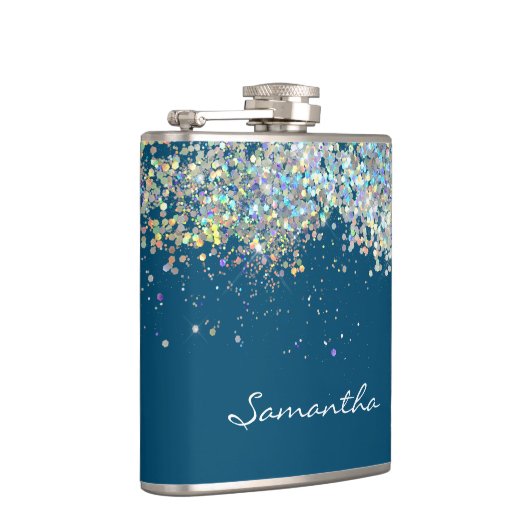 Glitzer Girly Individuelle Name Monogram Flachmann (Rechts)