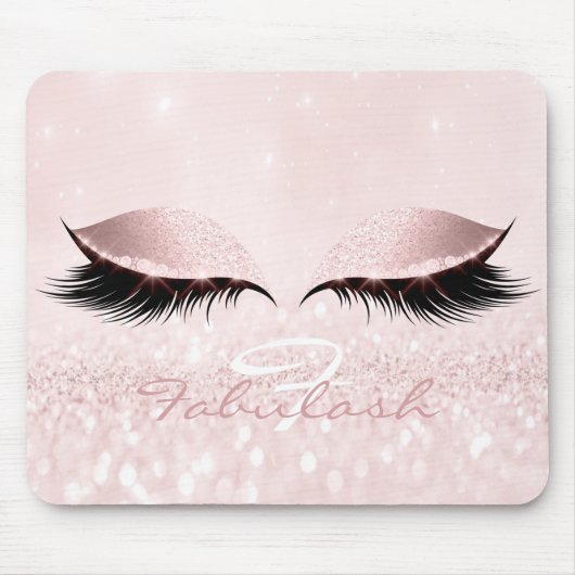 Glitzer Girly Monogram Name Beauty Lashes Pink Mousepad (Vorne)