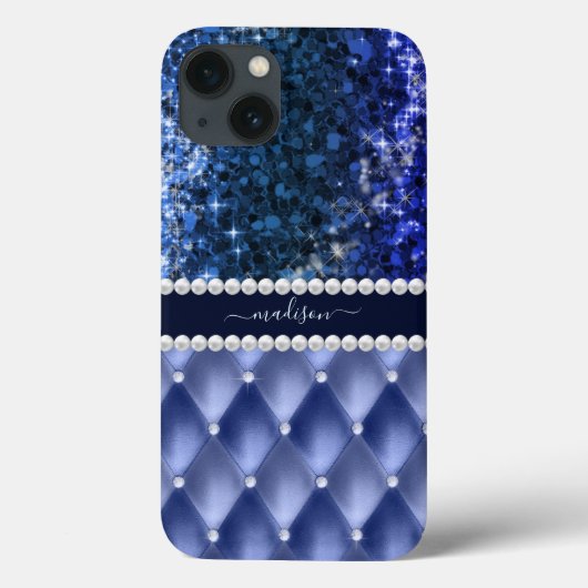 Glitzer Girly Sparkle Luxury Navy Blue Case-Mate iPhone Hülle (Rückseite)